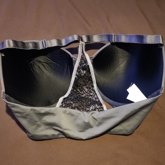 Curve Muse , 34DD Elegant padded, Gray Lace Racerback Bra. - Picture 3 of 4